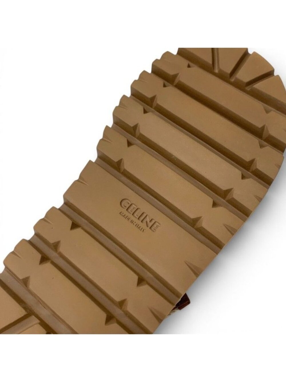 Celine Sandals Shoes Leather Canvas Brown Beige Gold Platform Strap Lace Up - Picture 8 of 9